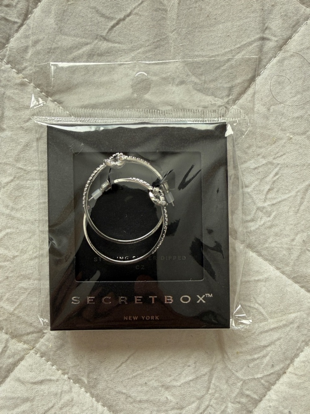 Secret Box New York Silver Crystal Hoop Earrings